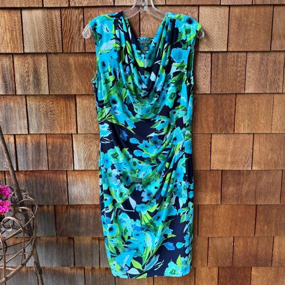 EUC Ralph Lauren Flora Sleeveless Drape Neckline Side Ruching Dress - Women's 16 - Picture 8 of 11